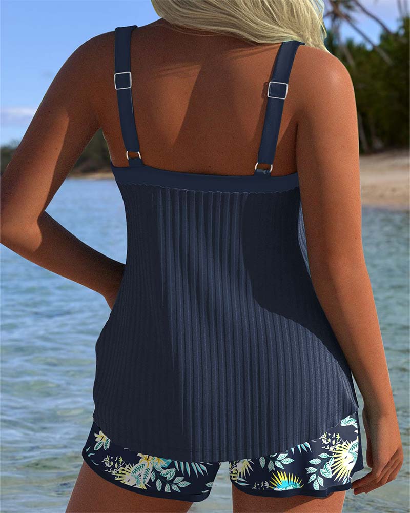 Short Rayé Tankini Deux Pièces pour Plage