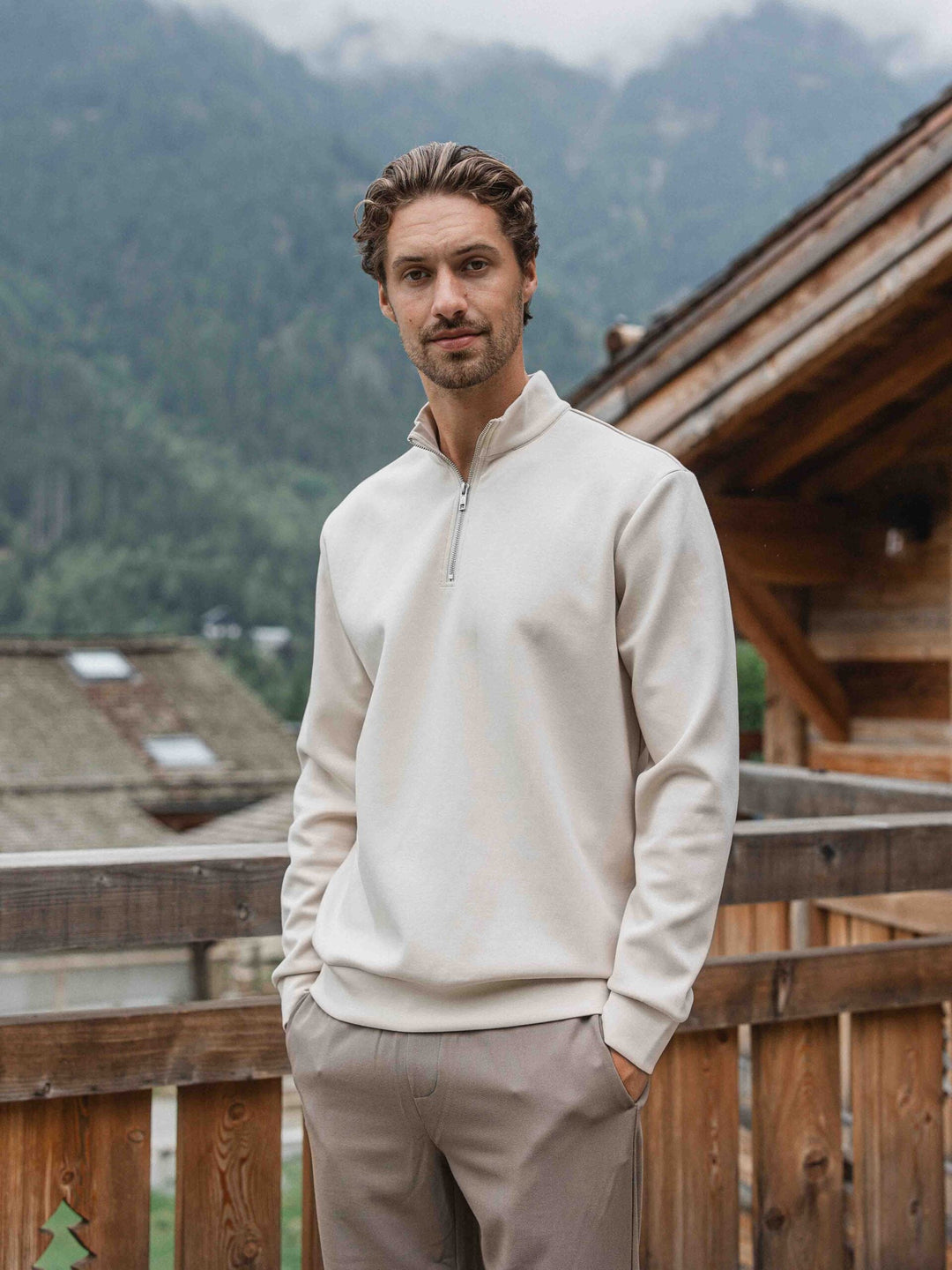 demi-zip en jersey beige 0