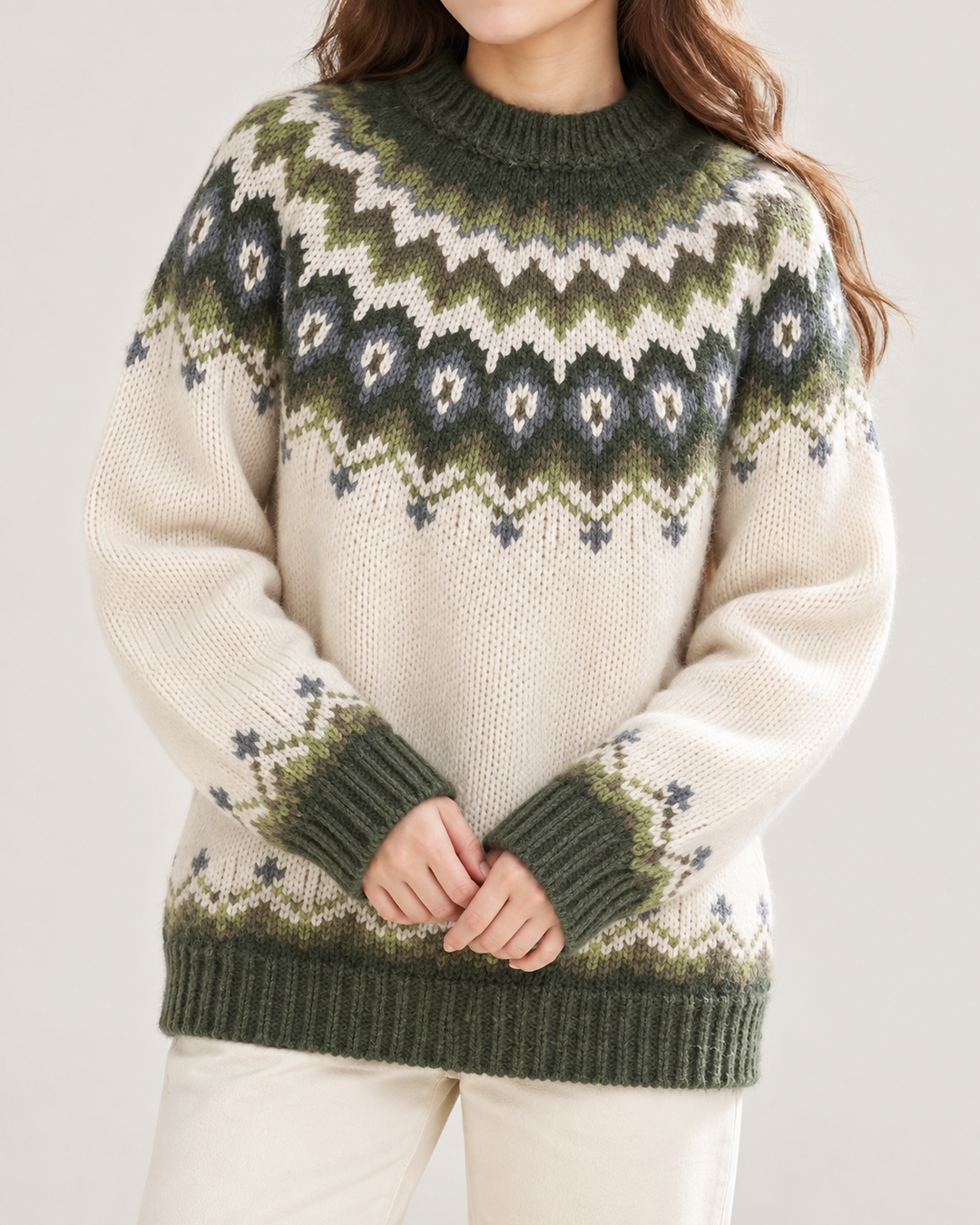 Pull Femme Motif Nordique Col Rond Manches Longues – Doriane