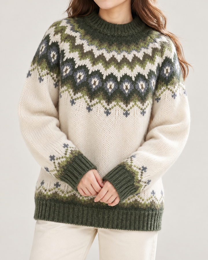 Pull Femme Motif Nordique Col Rond Manches Longues – Doriane