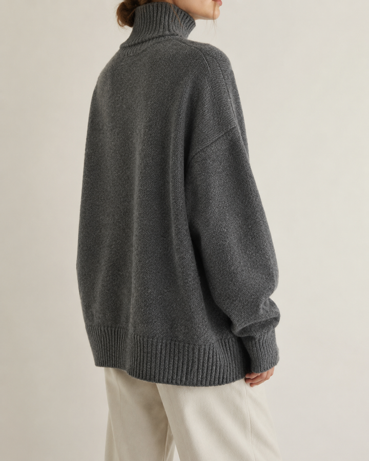 Pull femme col roulé coupe ample manches longues automne