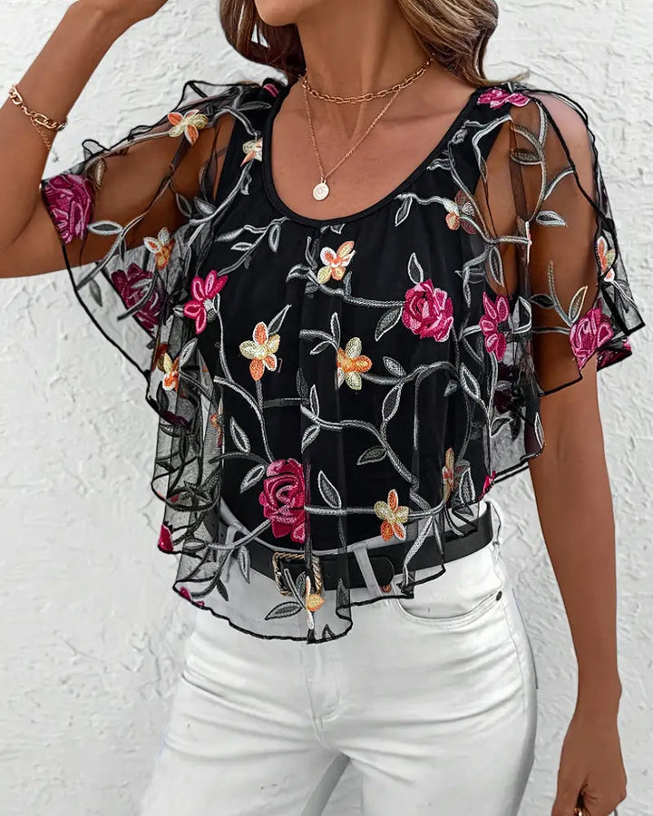 Embroidered Knit Blouse
