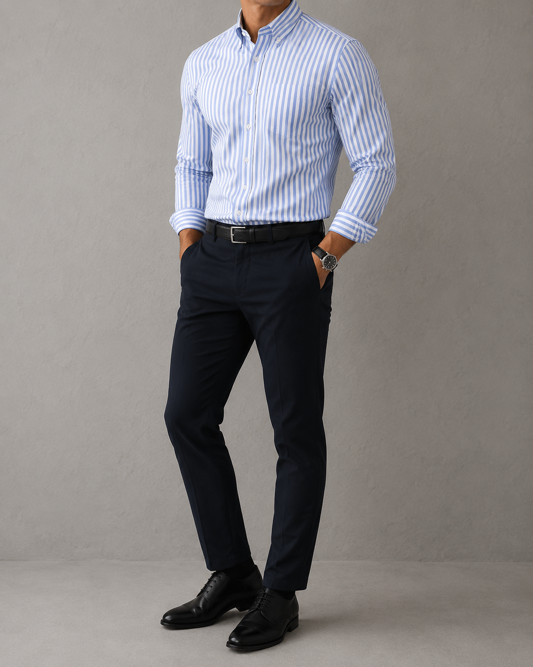 Chemise homme manches longues col boutonné rayée