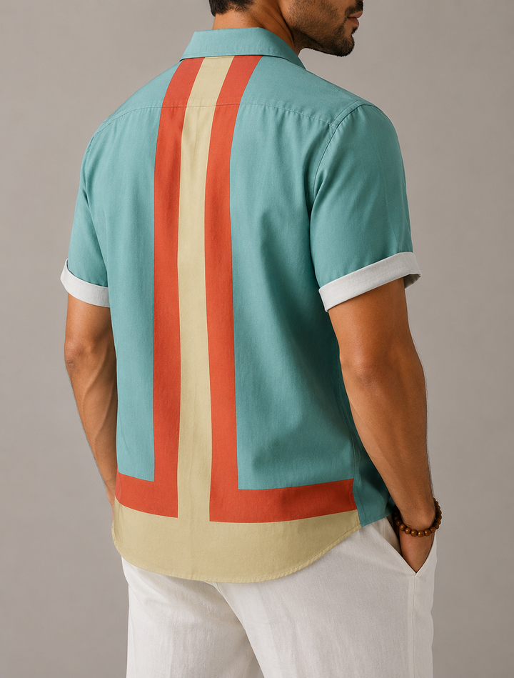 Chemise homme manches courtes coupe droite motif rayé