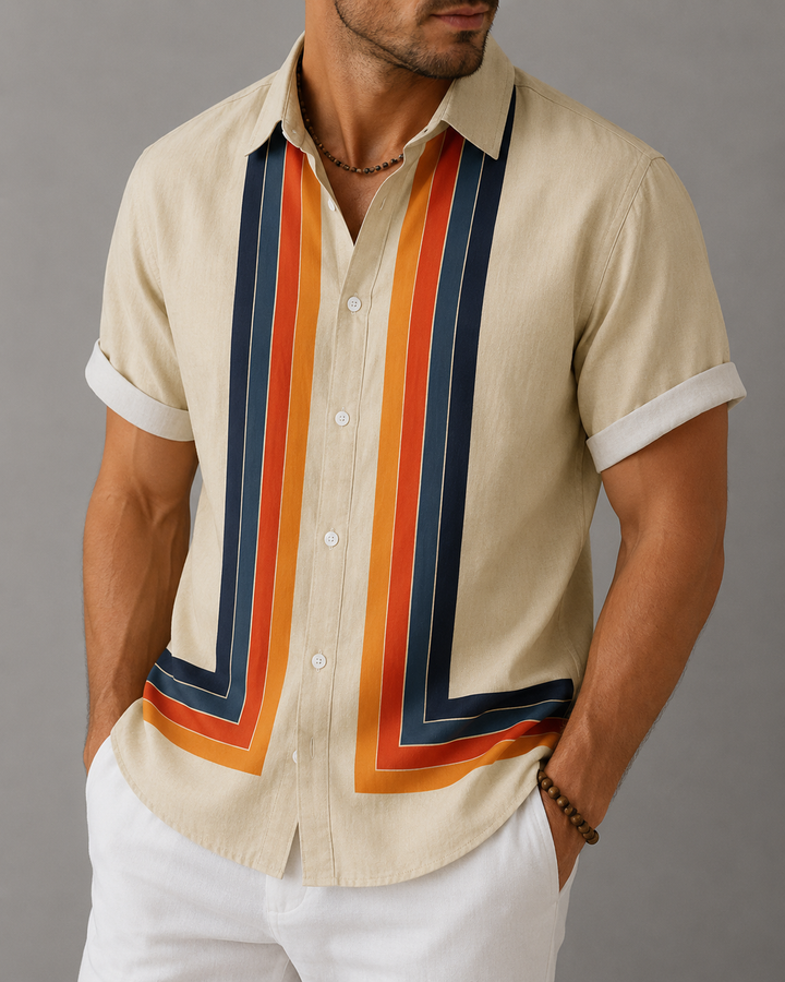 Chemise homme manches courtes coupe droite motif rayé