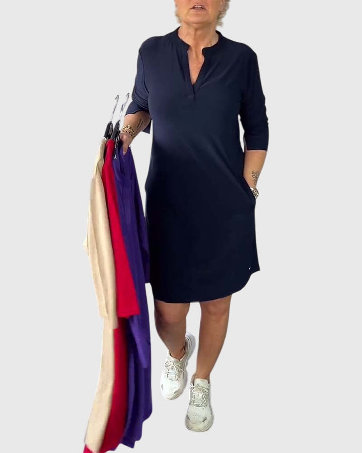 Katherine | Robe Uni à Col V