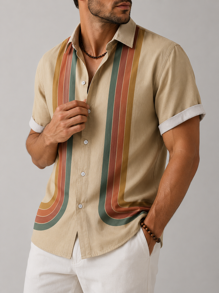 Chemise homme manches courtes coupe droite motif rayé