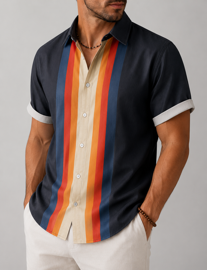 Chemise homme manches courtes coupe droite motif rayé