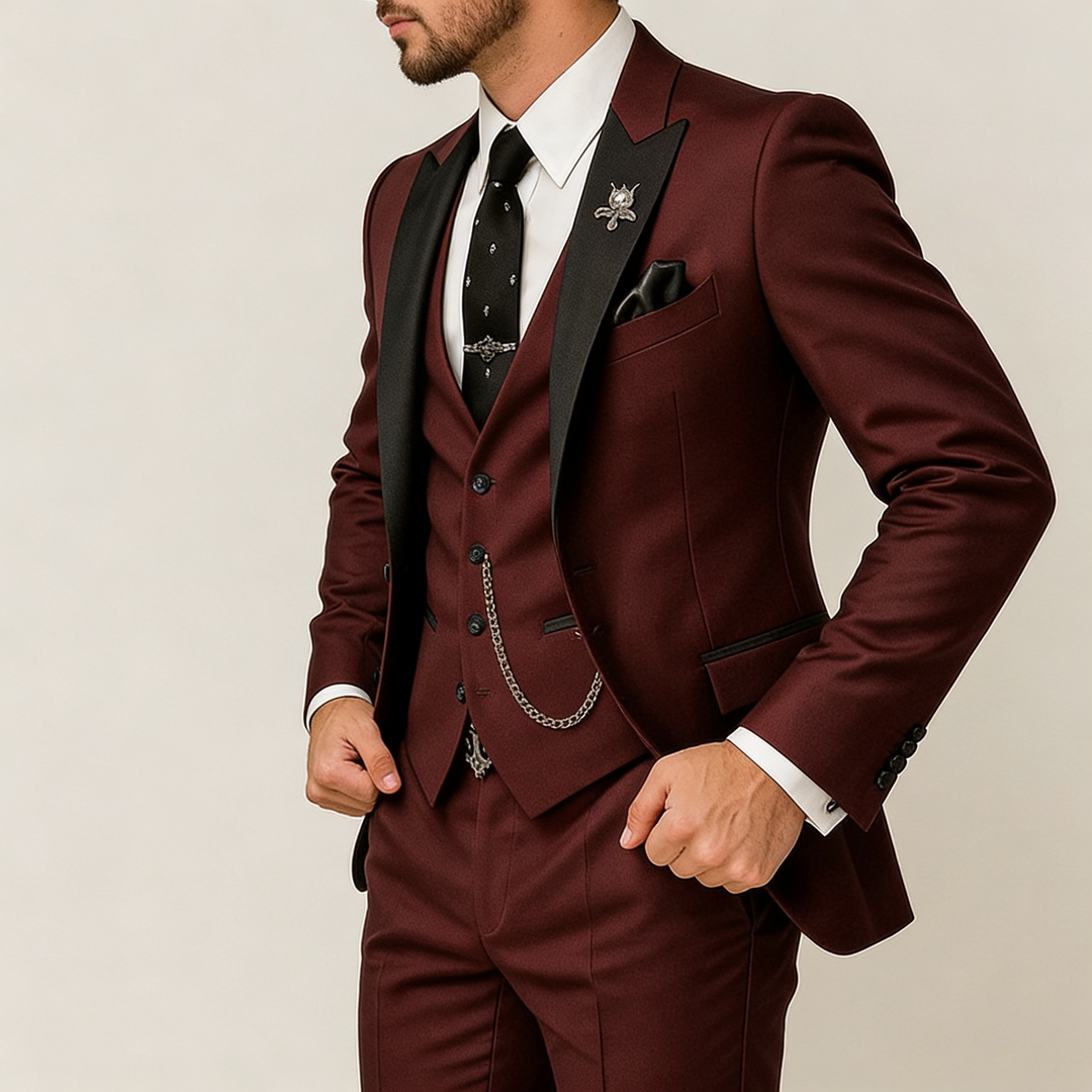 Costume homme trois pièces beige coupe moderne élégant mariage