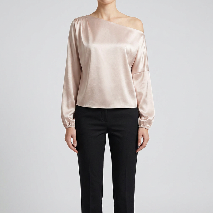 Chemisier femme à encolure asymétrique et manches longues