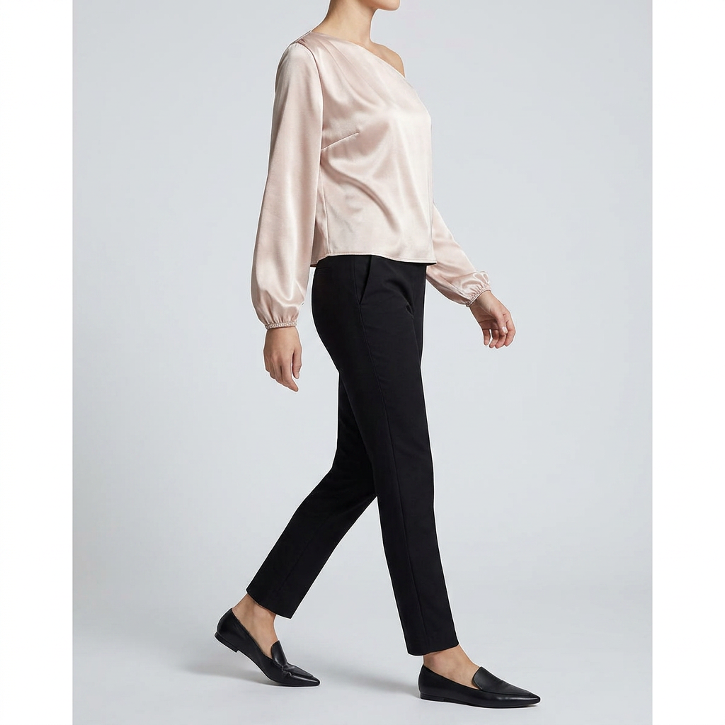 Chemisier femme à encolure asymétrique et manches longues