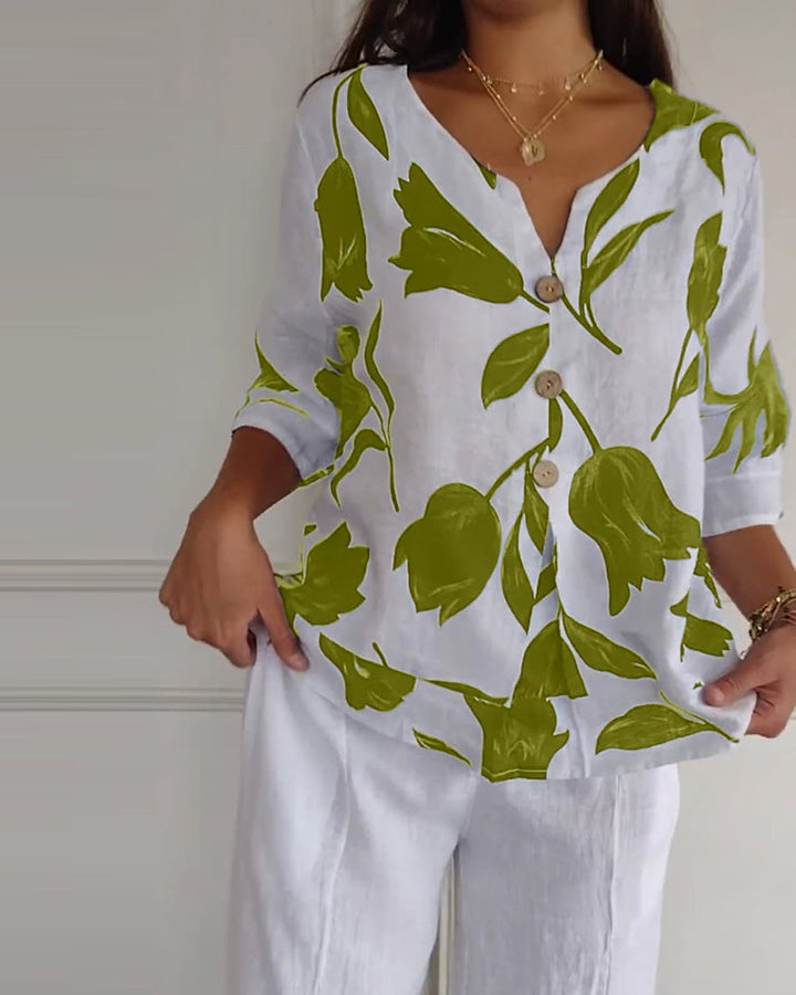 Chemisier en coton et lin à imprimé floral