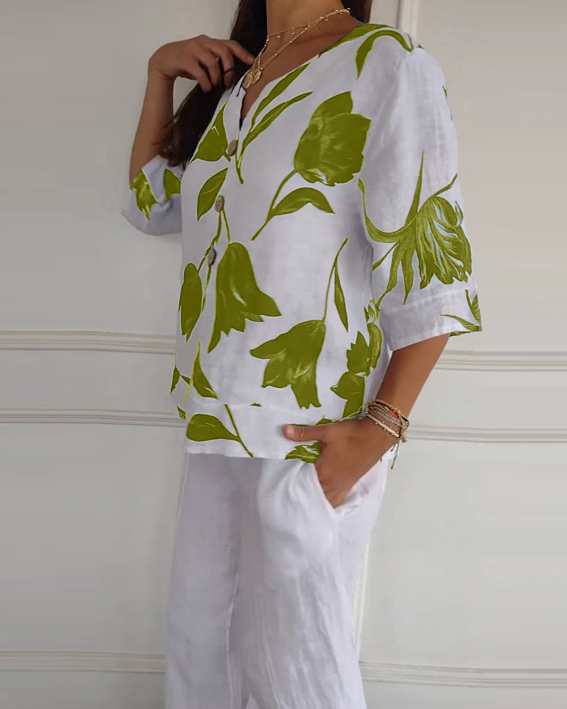 Chemisier en coton et lin à imprimé floral