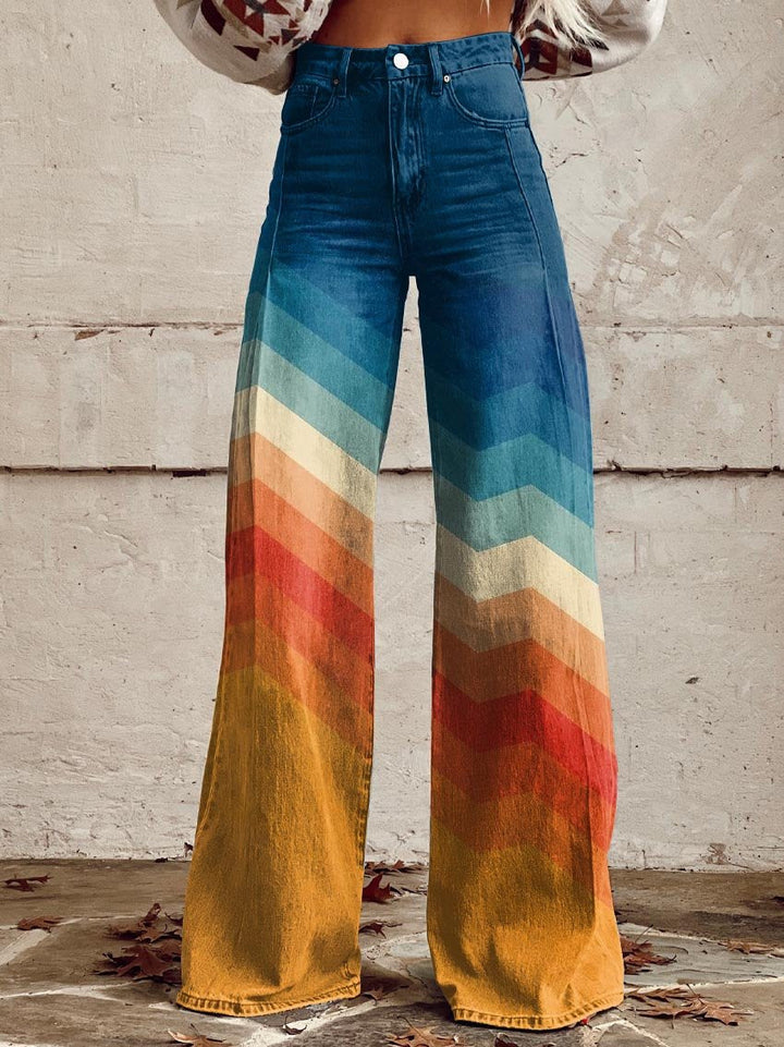 Jodie | Pantalon Large Chevron au Couleur de Coucher de Soleil