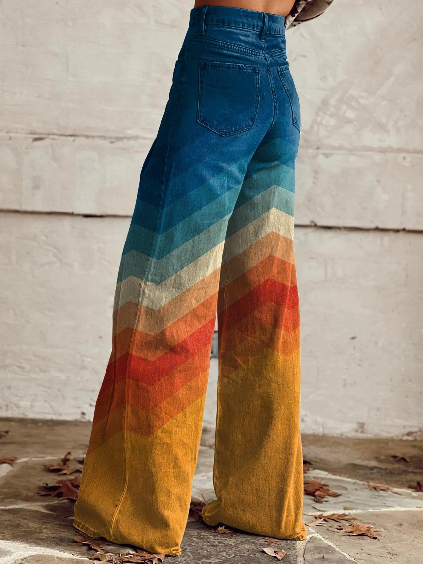 Jodie | Pantalon Large Chevron au Couleur de Coucher de Soleil