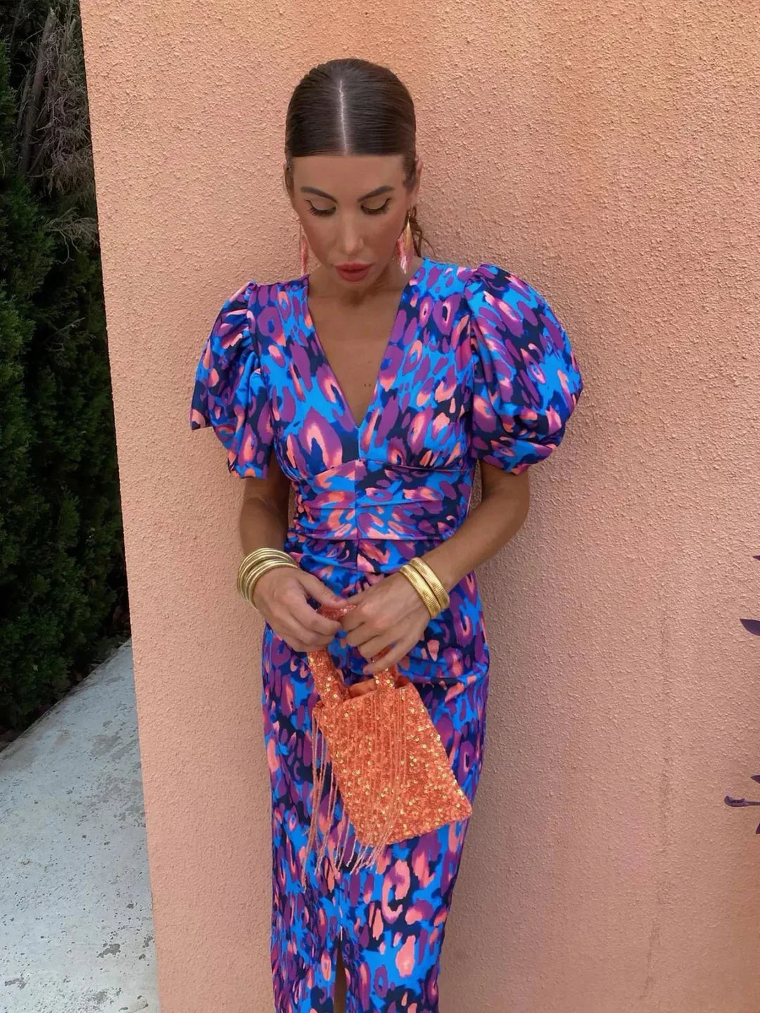 Arielle™ | Robe Midi Colorée avec Manches Plissées