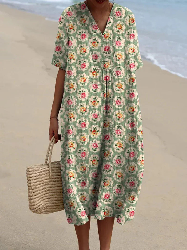 Éliane | Robe vintage à fleurs en vert d'eau