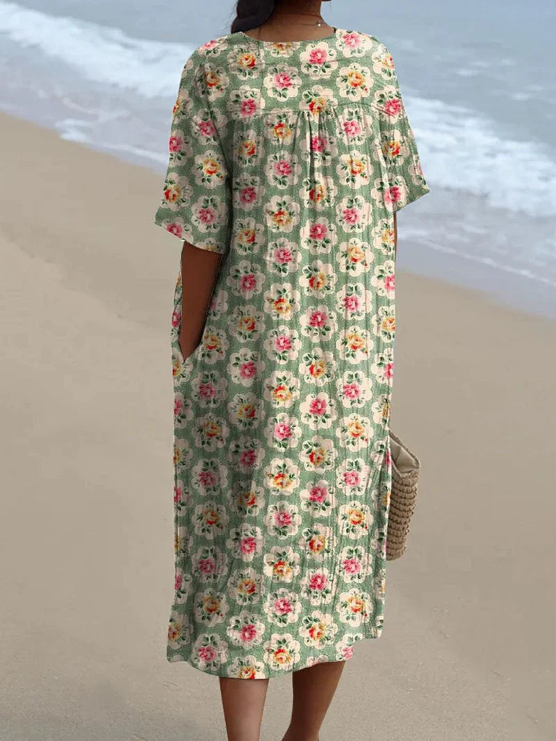 Éliane | Robe vintage à fleurs en vert d'eau